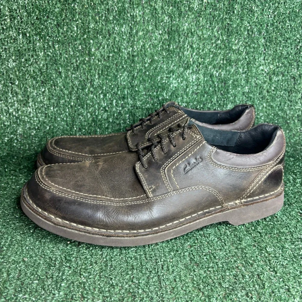 Clarks Leather Lace Up Apron Toe Oxford Formal Business Shoes Brown Mens 10.5M‎